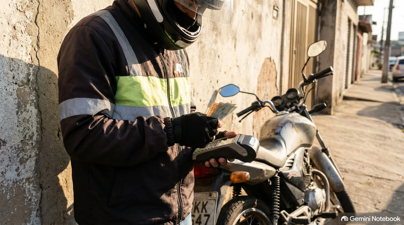 Motoboy de aplicativo contando o faturamento do dia