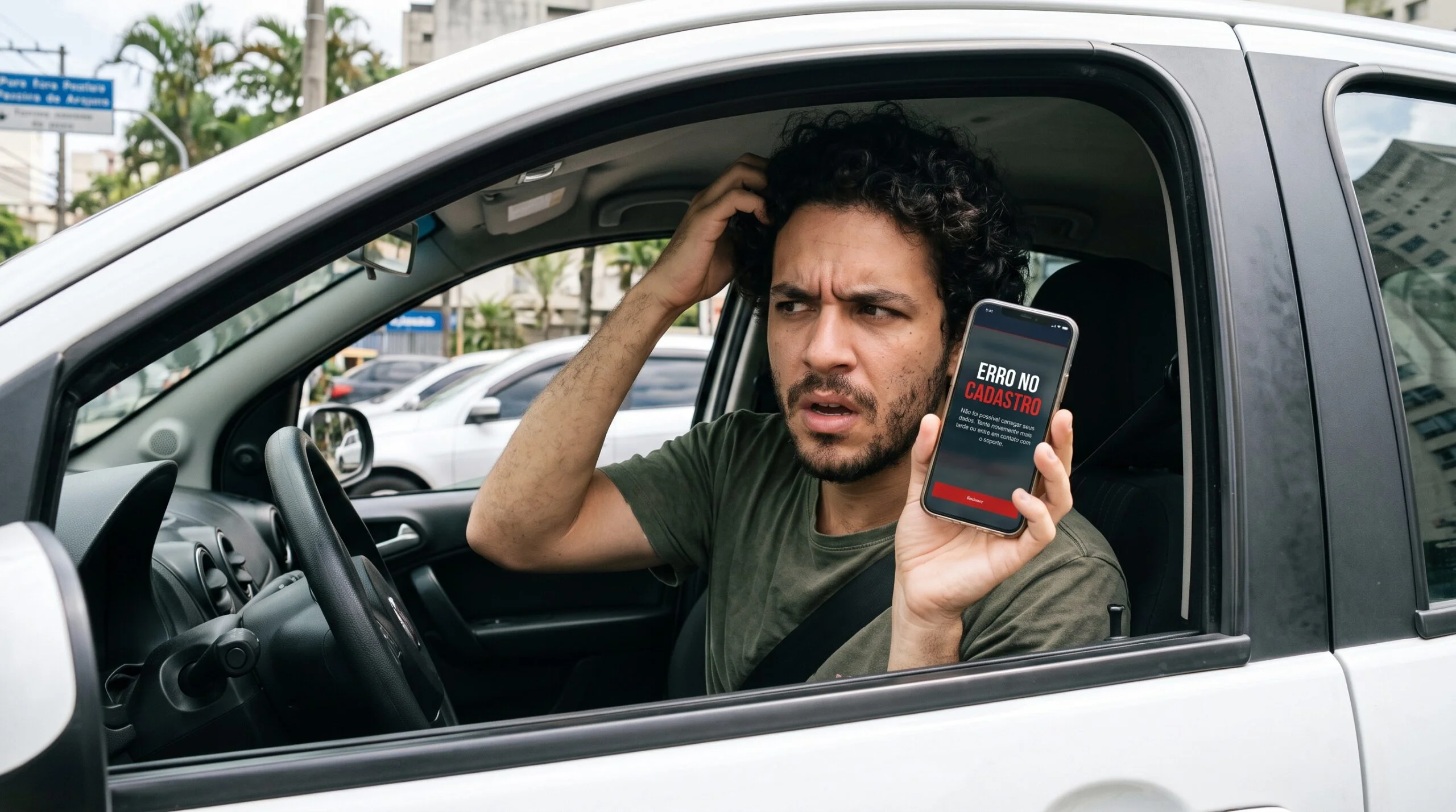 Motorista tentando concluir cadastro na 99 pelo celular